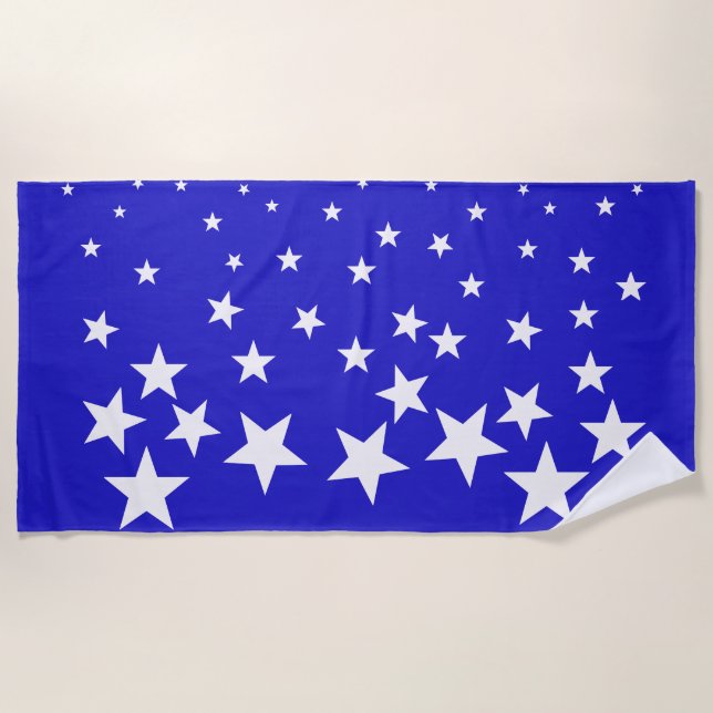 White star pattern on blue background beach towel (Front)