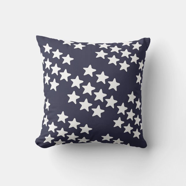 White Star Pattern on Dk Blue Cushion (Front)