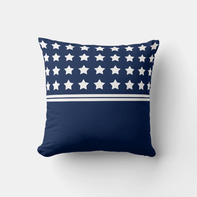 White Star Pattern on Navy Blue Throw Pillow (Front)
