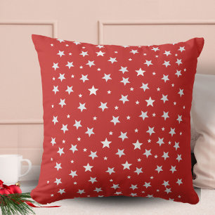 White Star Pattern on Red Cushion