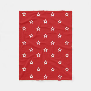 White Star Pattern on Red Fleece Blanket