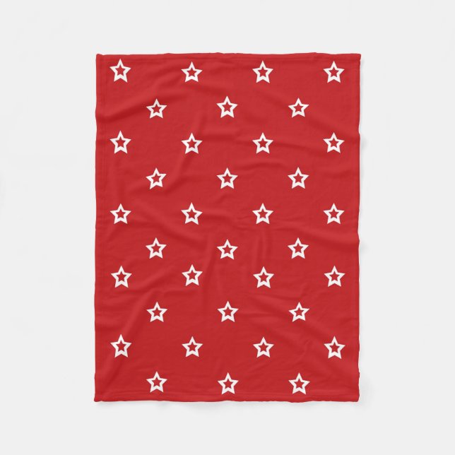 White Star Pattern on Red Fleece Blanket (Front)