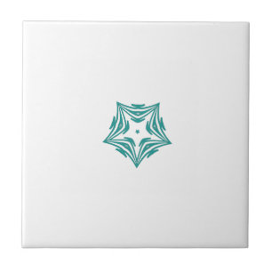 White star teal green outline white background tile