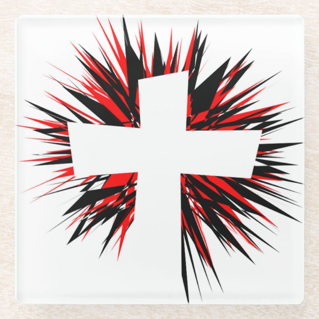 WHITE STARBURST CROSS GLASS COASTER (Front)