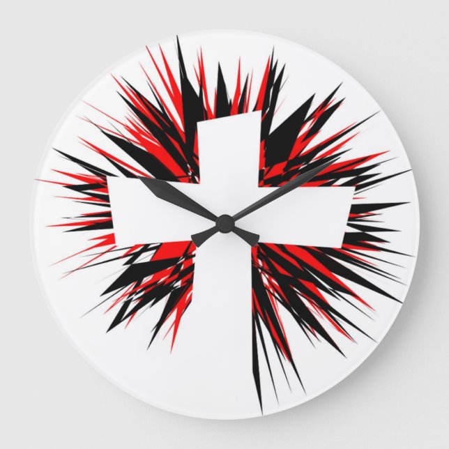 WHITE STARBURST CROSS LARGE CLOCK (Front)