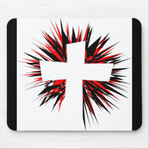 WHITE STARBURST CROSS MOUSE MAT