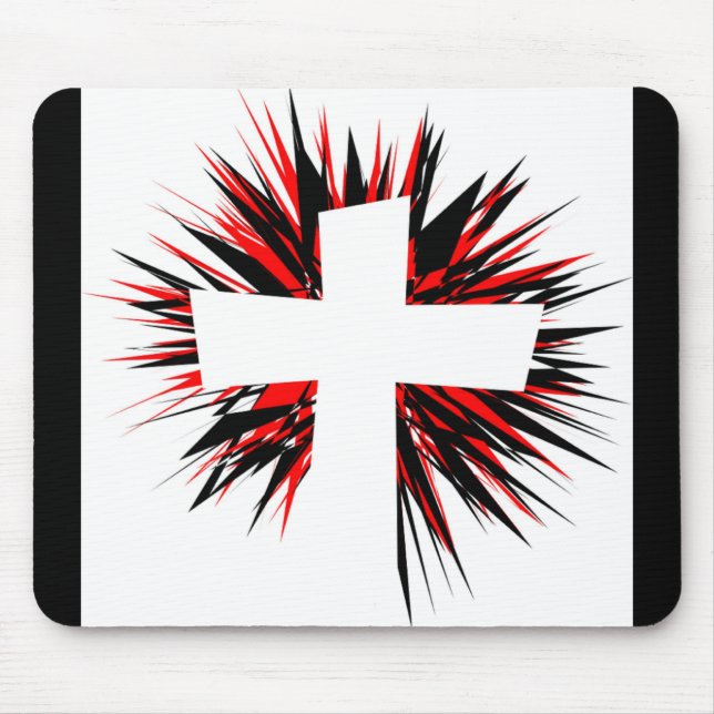 WHITE STARBURST CROSS MOUSE MAT (Front)