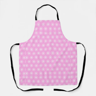 White Starburst Flowers on Pink Apron