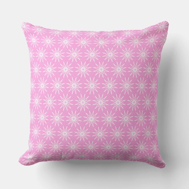 White Starburst Flowers on Pink Cushion (Front)