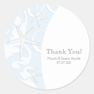 White Starfish Blue Beach Elegant Wedding Classic Round Sticker