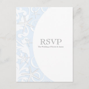 White Starfish Blue Beach Elegant Wedding RSVP Invitation Postcard