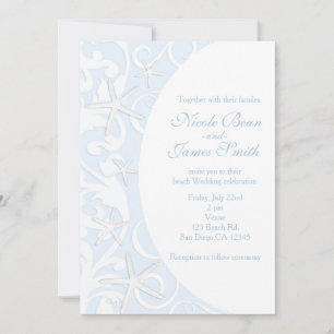 White Starfish Blue Beach Wedding Invitations