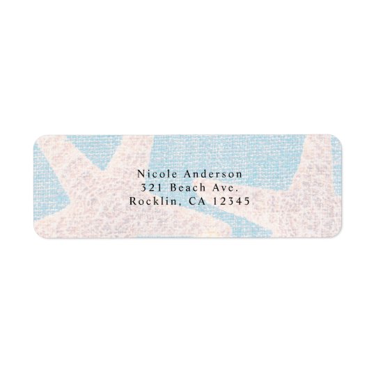 White Starfish & Blue Burlap Beach Invitation Return Address Label