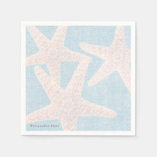 White Starfish & Blue Burlap Elegant Reception Napkin