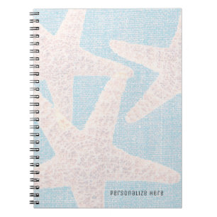 White Starfish & Blue Burlap Personalised Custom Notebook