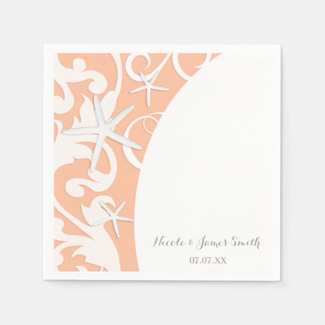 White Starfish Coral Beach Elegant Wedding Napkin (Front)