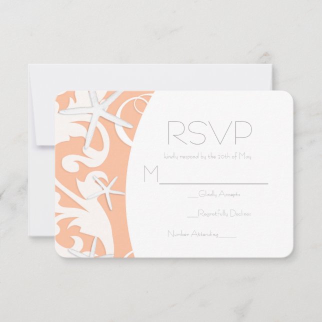 White Starfish Coral Beach Elegant Wedding RSVP (Front)