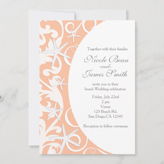 White Starfish Coral Beach Wedding Invitations (Front)