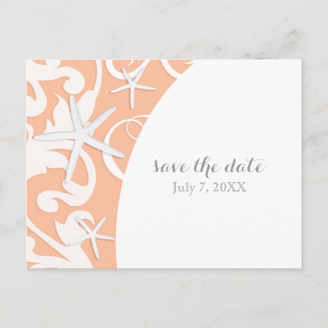 White Starfish Coral Beach Wedding Save The Date Announcement Postcard (Front)