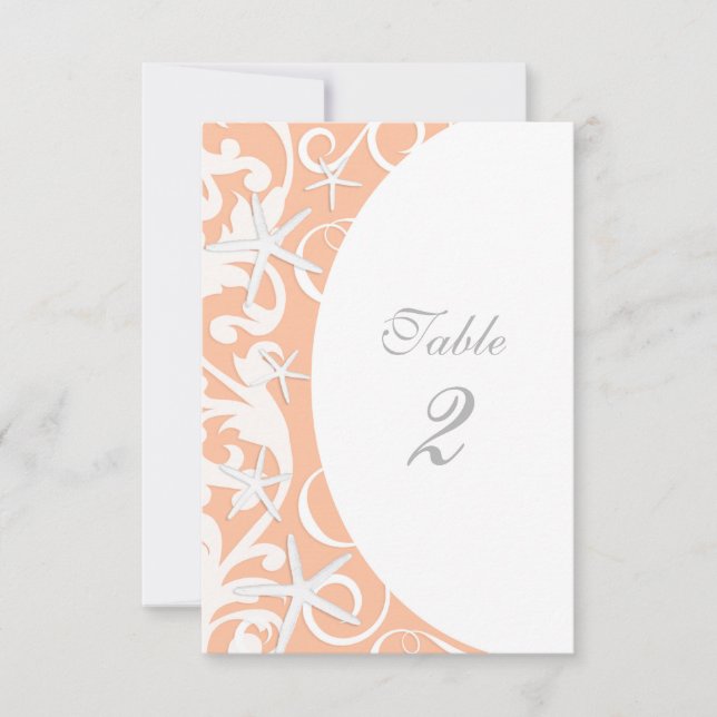 White Starfish Coral Beach Wedding Table Numbers (Front)