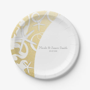 White Starfish Gold Beach Elegant Wedding Paper Plate