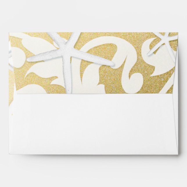 White Starfish Gold Beach Wedding Invitation Envelopes (Back (Top Flap))