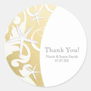 White Starfish Gold Elegant Beach Wedding Favour Classic Round Sticker
