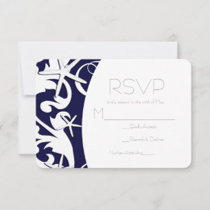 White Starfish Navy Beach Elegant Wedding RSVP Card