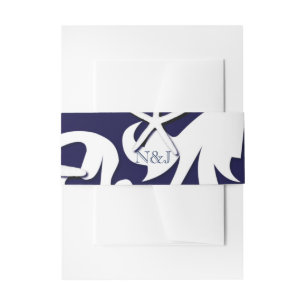 White Starfish Navy Blue Beach Elegant Wedding Invitation Belly Band