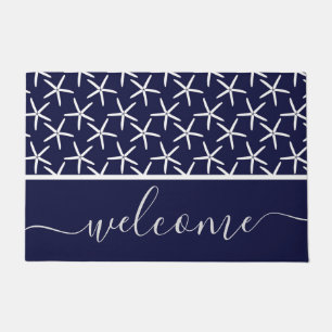 White starfish on a navy blue background doormat