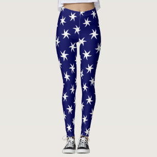 White Starfish on Navy Blue Leggings