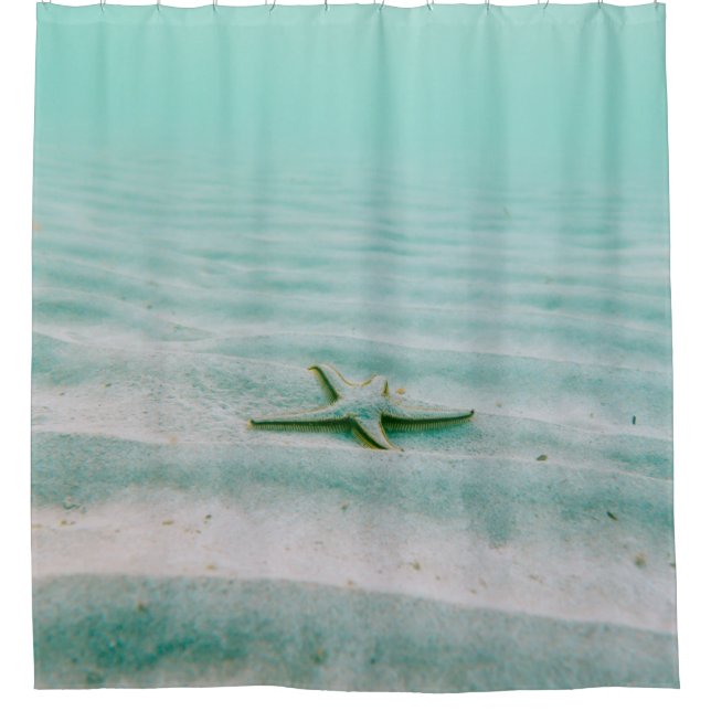 White starfish on sand underwater in the morning shower curtain (Front)