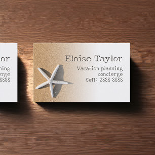White Starfish On Tan Beach Sand, Casual Coastal Business Card