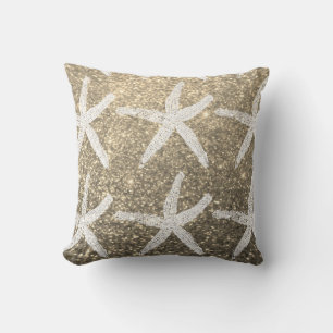 White Starfish Patterns Golden Glitter Cute Beach Cushion