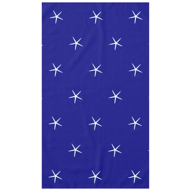 White Starfish Patterns Navy Blue Custom Nautical Tablecloth (Front)