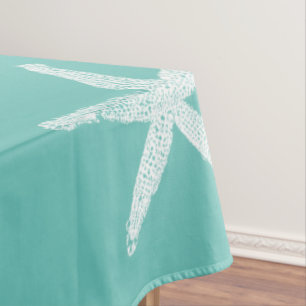 White Starfish Patterns Teal Blue Custom Color Tablecloth
