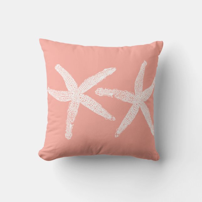 White Starfish Salmon Pink Orange Beach Cute 2020 Cushion (Front)