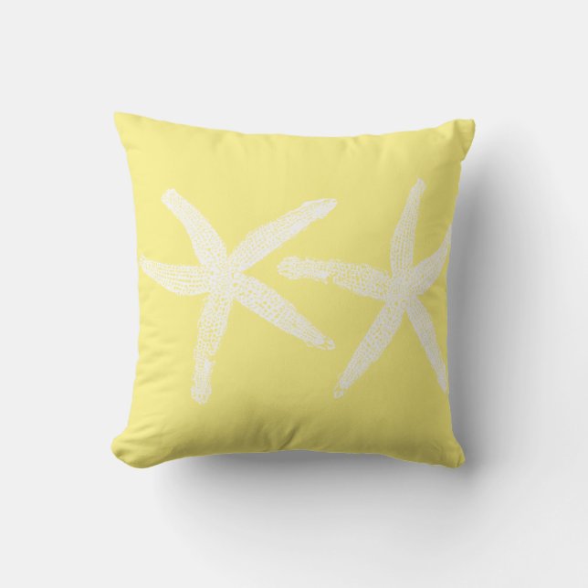 White Starfish Sunny Yellow Sunshine Beach Cute Cushion (Front)
