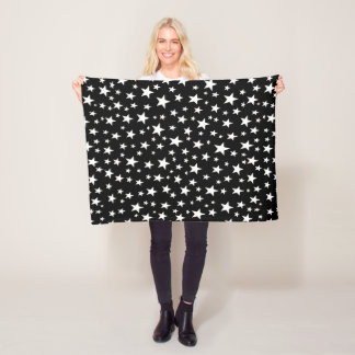 White Stars Black Fleece Blanket