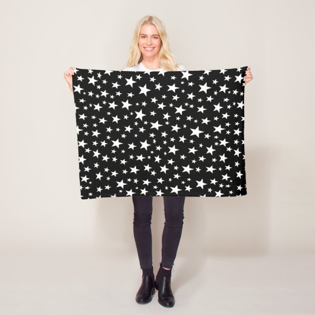 White Stars Black Fleece Blanket (In Situ)