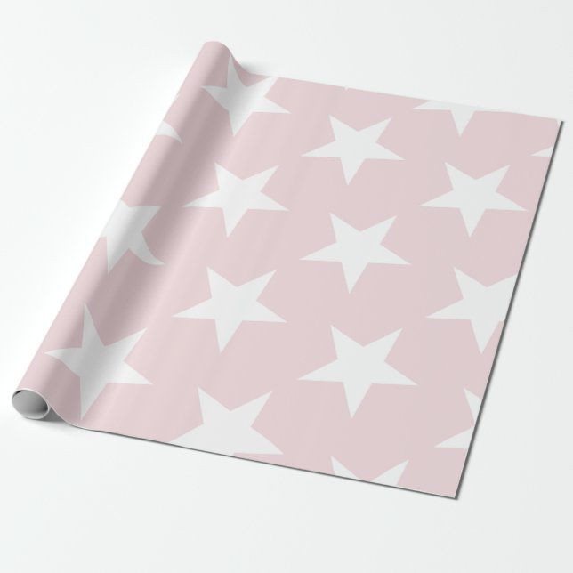 White Stars Blush Pink Modern Chic Design Trendy Wrapping Paper (Unrolled)