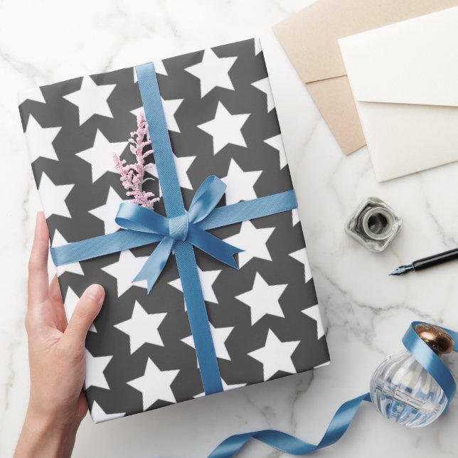 White Stars - Charcoal Grey Wrapping Paper (Gifting)