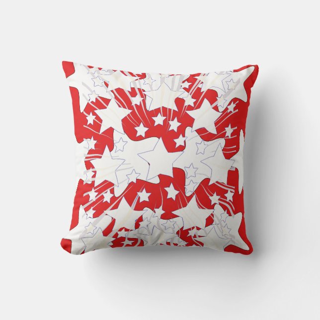 White Stars Galore Red  Cushion (Front)