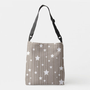 White stars in beige, dots and stripes design crossbody bag