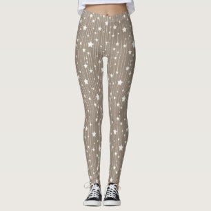 White stars in beige, dots and stripes xmas leggings