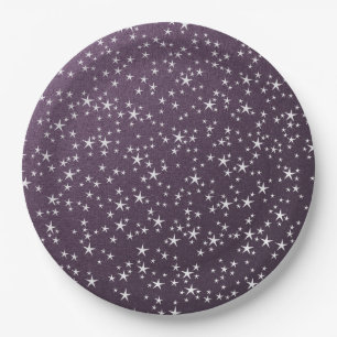 white stars in purple paper background plate