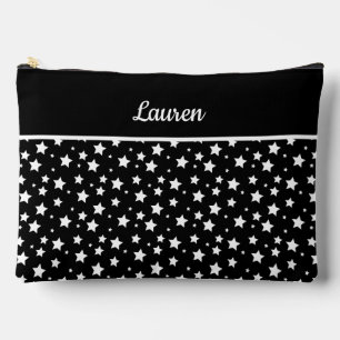 White stars on black and custom name accessory pouch