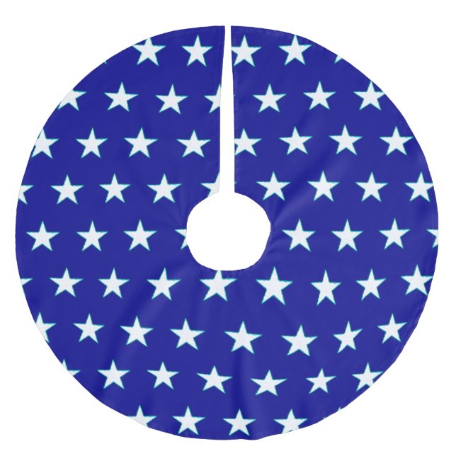 White Stars On Blue Background Tree Skirt (Front)