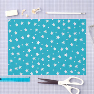 White Stars on Blue Pattern Tissue Paper