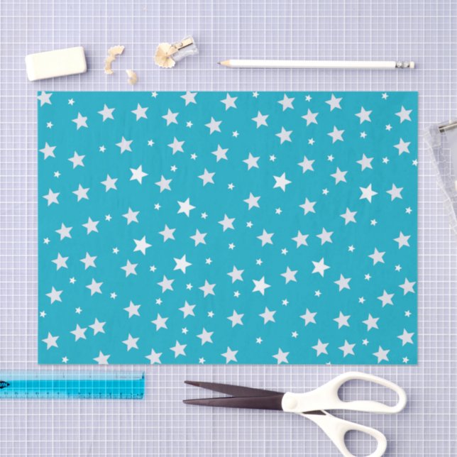 White Stars on Blue Pattern Tissue Paper (Craft)